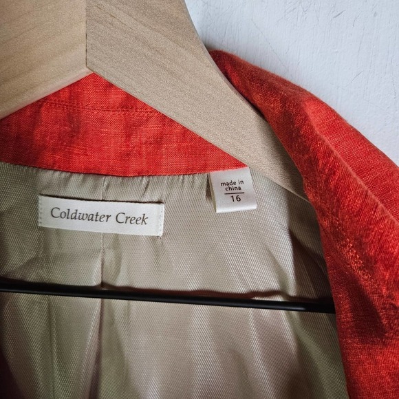 Coldwater‎ Creek Linen Wing Collar Jacket 16 Orange Open Front Lagenlook - Picture 4 of 10